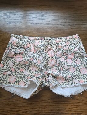 Miss Me Pink Floral Leopard Print Denim Shorts